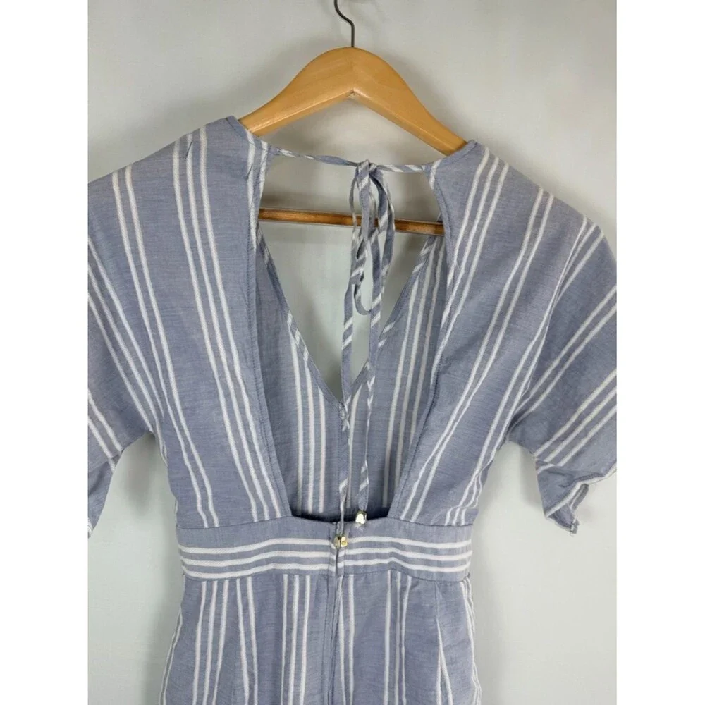 Crystal Sky Striped Jumpsuit Size 5 Blue White Open Back Tie Waist Wide Leg